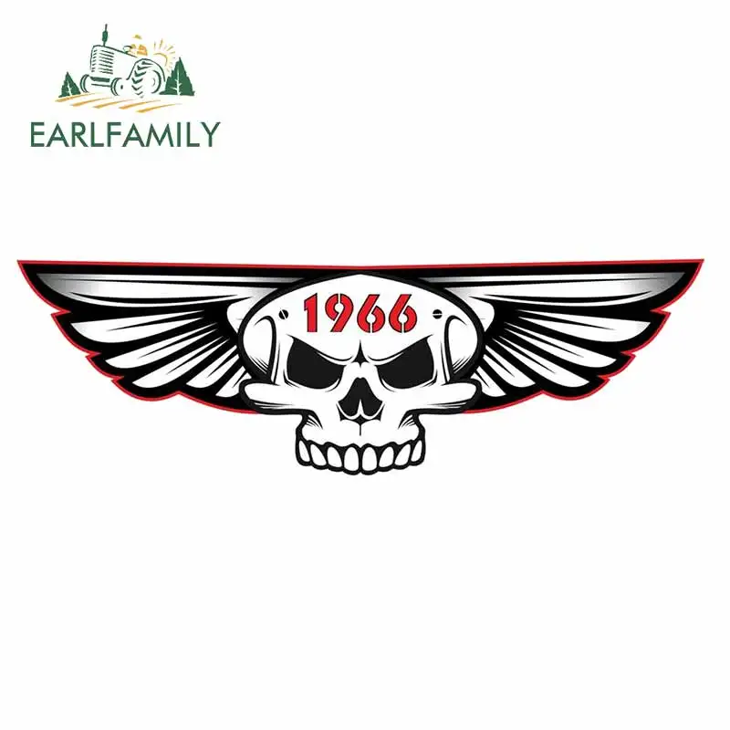 EARLFAMILY 15cm x 5cm Gothic Skull with Wings Year Dated 1966 & 1973 Retro Biker Vinyl Car Sticker Trunk Window Decal