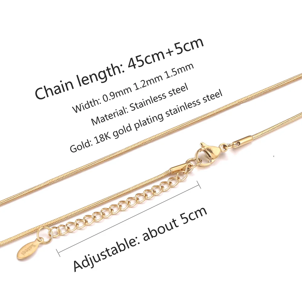 5 Stück Großhandel 0,9/1,2/1,5 mm vergoldet 18 Karat Gold Schlange Runde Kette Halskette für Männer Frauen Silber Halsketten Mode DIY Schmuck – Detail 9