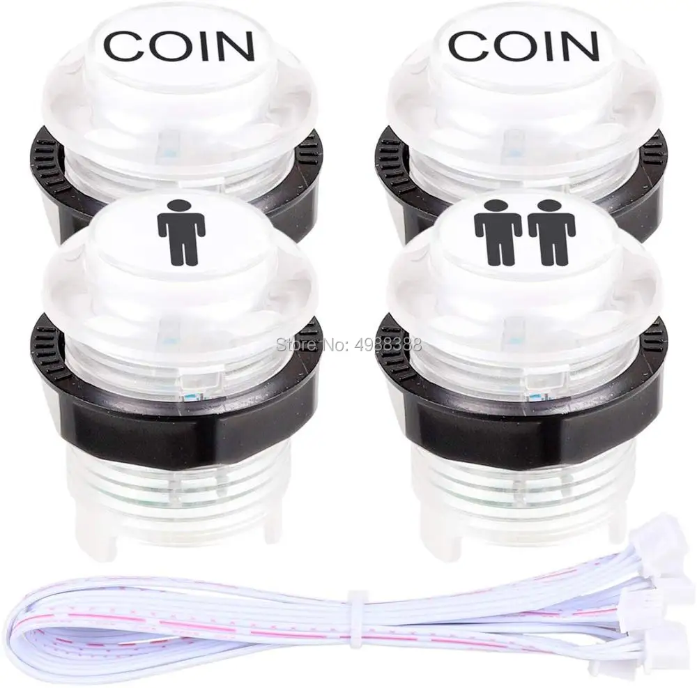 Novas joysticks 2 jogadores jogos de arcade kit diy peças 2 alças de joystick ovais elipse + 20 botões de arcade iluminados por led (kit vermelho e azul)