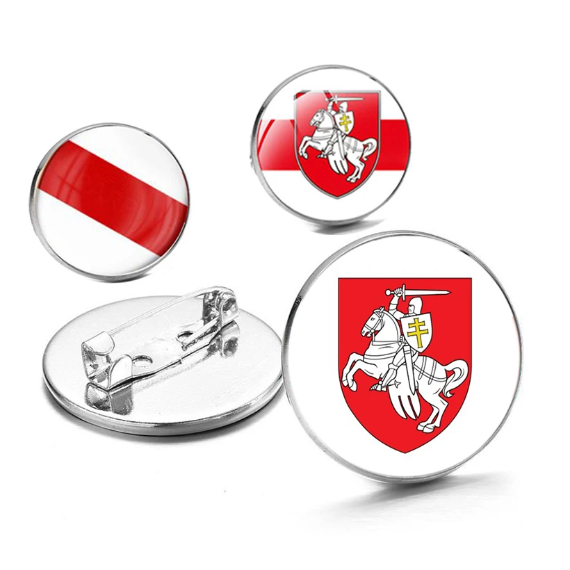 Crystal brooches badge national flag national emblem coat of arms of Belarus Lapel Pins White Knight Art Photo Glass Dome Pins