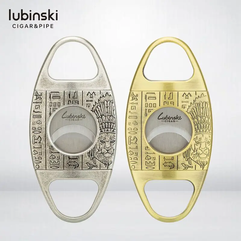 LUBINSKI-Zinc Alloy Cigar Cutter, Gold, Stainless Steel Carving, Double Blades, Zigarren with Gift Box, CT-011