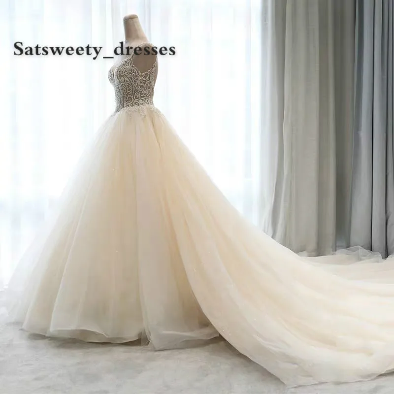 Real Photos Sexy Spaghetti Wedding Dresses Full Beaded Backless A Line Bridal Dress Cathedral Train Vestido De Noiva