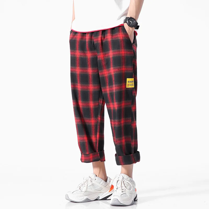 Men\'s  Joggers  Plaid Pants Man Black Cotton Comfortable Pant Summer Casual Streetwear Loose Trouser Japanese Trendy Sweatpants