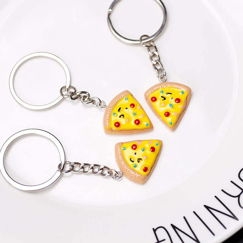 1/6Pcs Cute Pizza Keychain Fashion Men And Women Resin Pendant Backpack Car Keychain Student Jewelry Gift Direct Sales