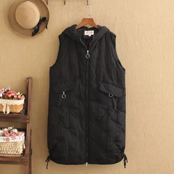 Plus Size Vest Winter Women Down Vest Fashion Female Female Autumn and Winter Long Sleeveless Hooded Cotton Coat Plus Ferti