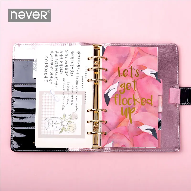 New Yiwi Never Flamingo A6 Waterproof  PU leather Notebook Binder Planner With Filler Pages