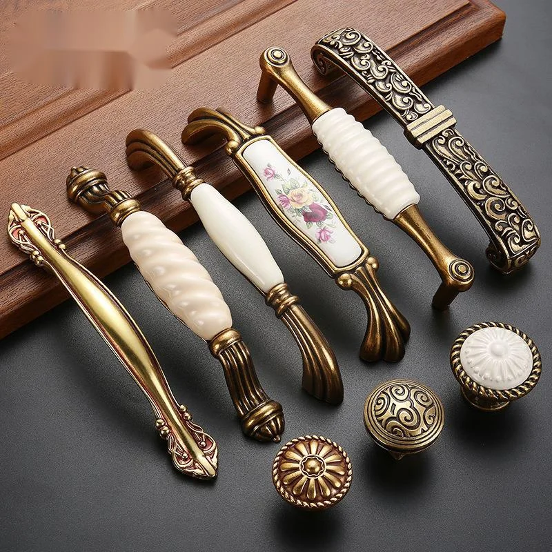 

European Style Ceramic Drawer zinc alloy handle Huanggu ceramic wardrobe cabinet ceramic door handle