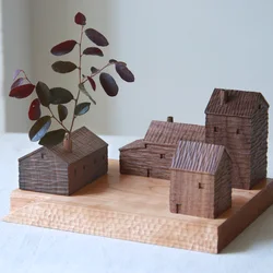 Walnut Wood House Decoration Ornaments Nordic Handmade Wooden Architecture Miniature Craft Work Home Kids Room Nursery Decor