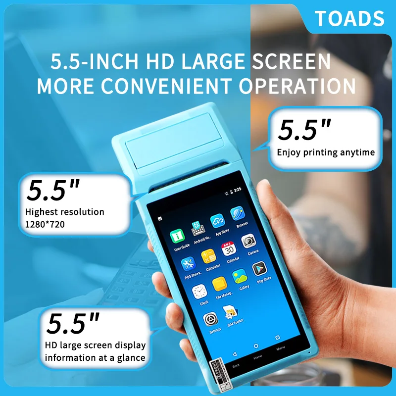 Android 8.1 PDA Terminal POS Machine 5.5 Inch Touch Screen Built-in 58mm Bluetooth Thermal Receipt Printer Support Wifi GPS