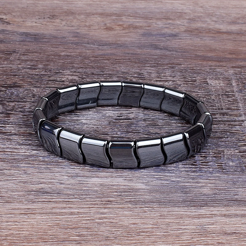 Pulseras de energía de hematita de onda clásica para hombres y mujeres, pulseras magnéticas de hematita de alto pulido natural, Nueva joyería energética de moda