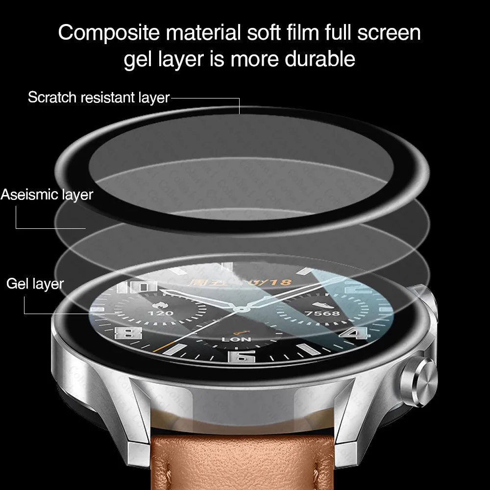 Protective Tempered Glass For Huawei Watch GT 2 GT2 Pro 46mm Curved Soft Fibre Smartwatch Full Screen Protector Film Accessories