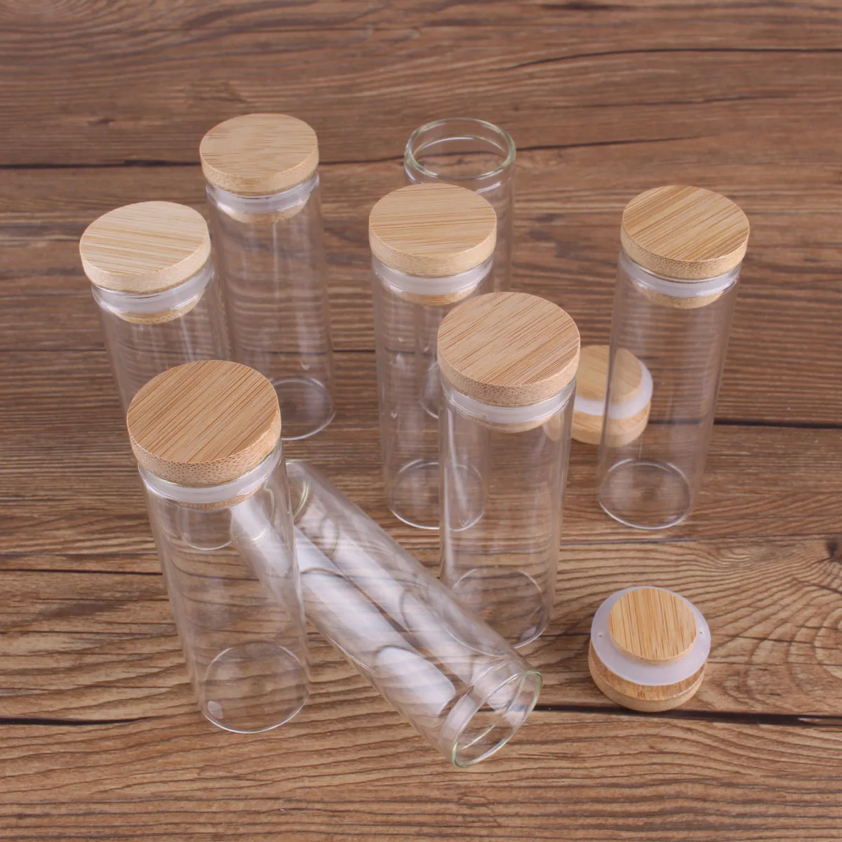 5pcs 45ml 30*90mm Glass Bottles Glass Tubes with Bamboo Lids Potion Bottles Spice Jars Glass Vials Message Bottles Wedding Favor