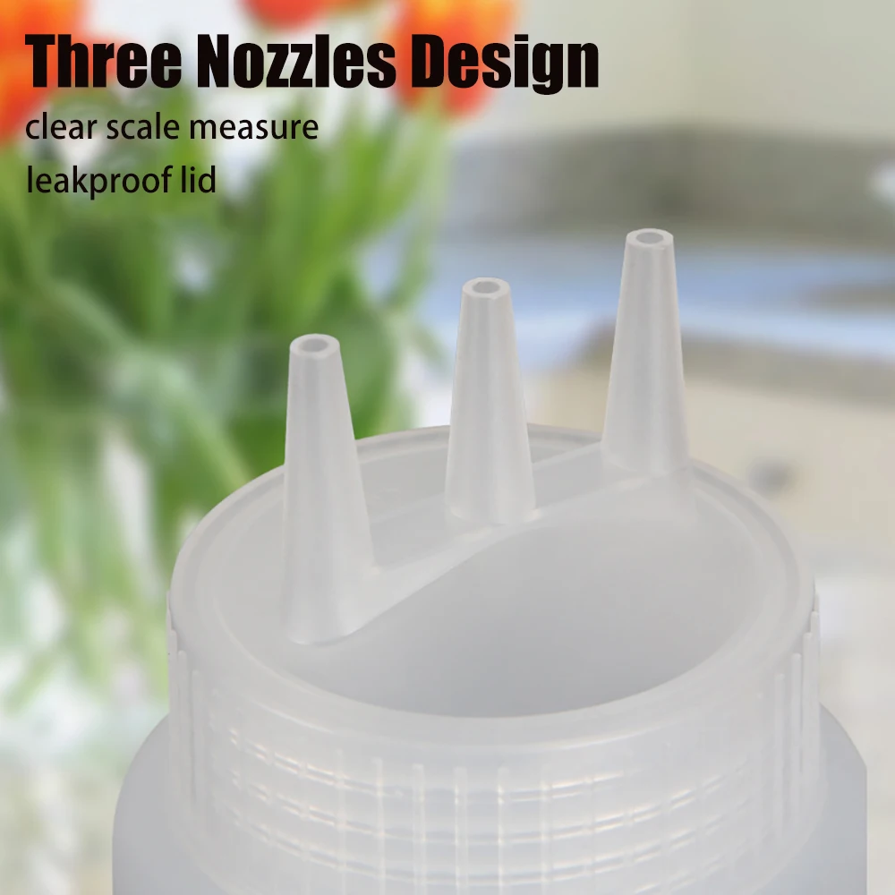 1PC 400ml Portable 3 Nozzles Squeeze Sauce Bottle Condiment Dispenser Condiment Squeeze Bottles Reusable Container Storage Tank