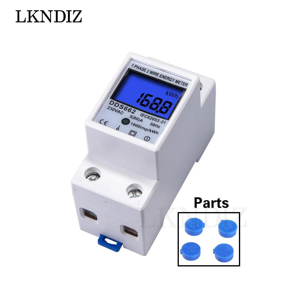 5(80)A 230V DIN RAIL 50Hz Digital Energy Meter KWH DIN RAIL METER LCD Display DDS662 DIGITAL Single Phase kWh Counter Reset