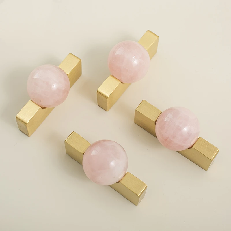 Furniture Original Design High-End Brass Handle Natural Crystal Ball Light Luxury Wind Wardrobe Shoe Cabinet Drawer Long Handle