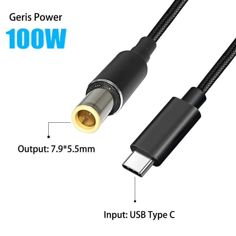 100W USB Type C PD Charging Cable Cord USB C to 7.9x5.5mm DC Power Adapter Connector for Lenovo Thinkpad T400 T410 T420 T430