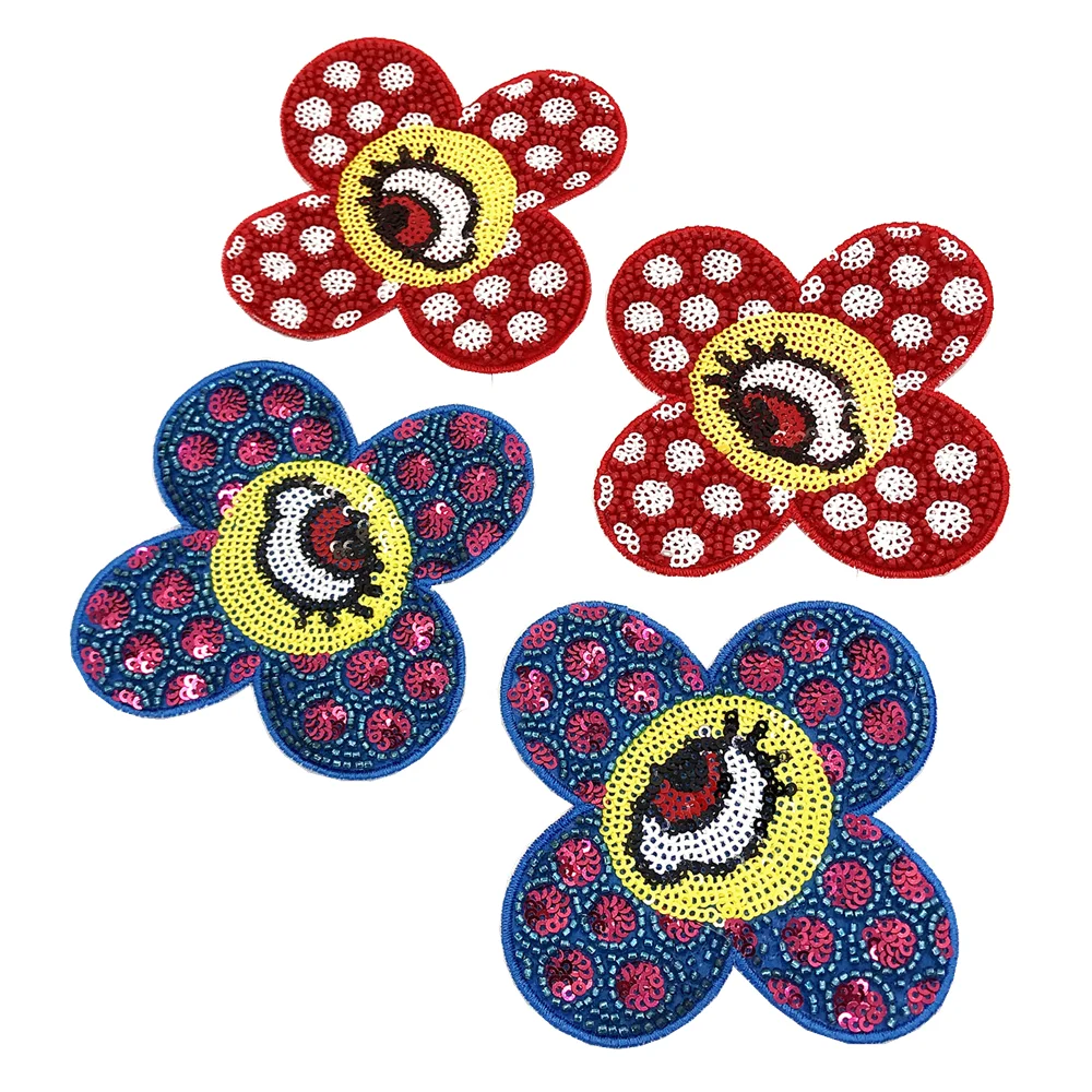 Beaded Flower Evil Eye Patch Sequin Embroidered Applique Patches For Clothing Parches Bordados Ropa DIY Sew On AC1378