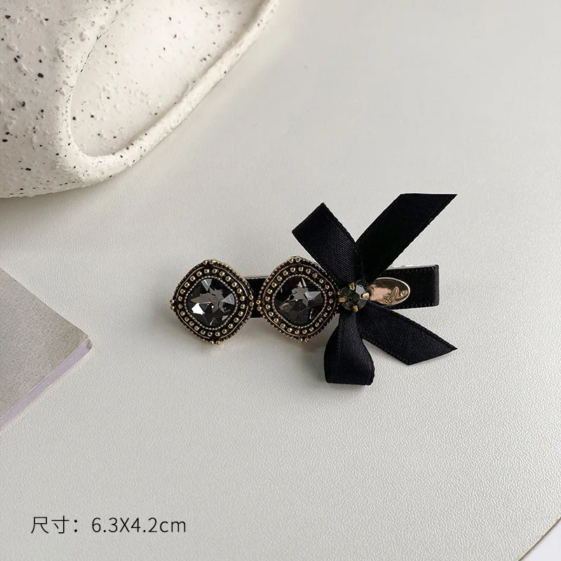 New France Black Bow Pearl Hair Accessories Hair Clips Pins Elegant Daily Bowknot Imitation Pearl Headwear Barrettes Spring Clip