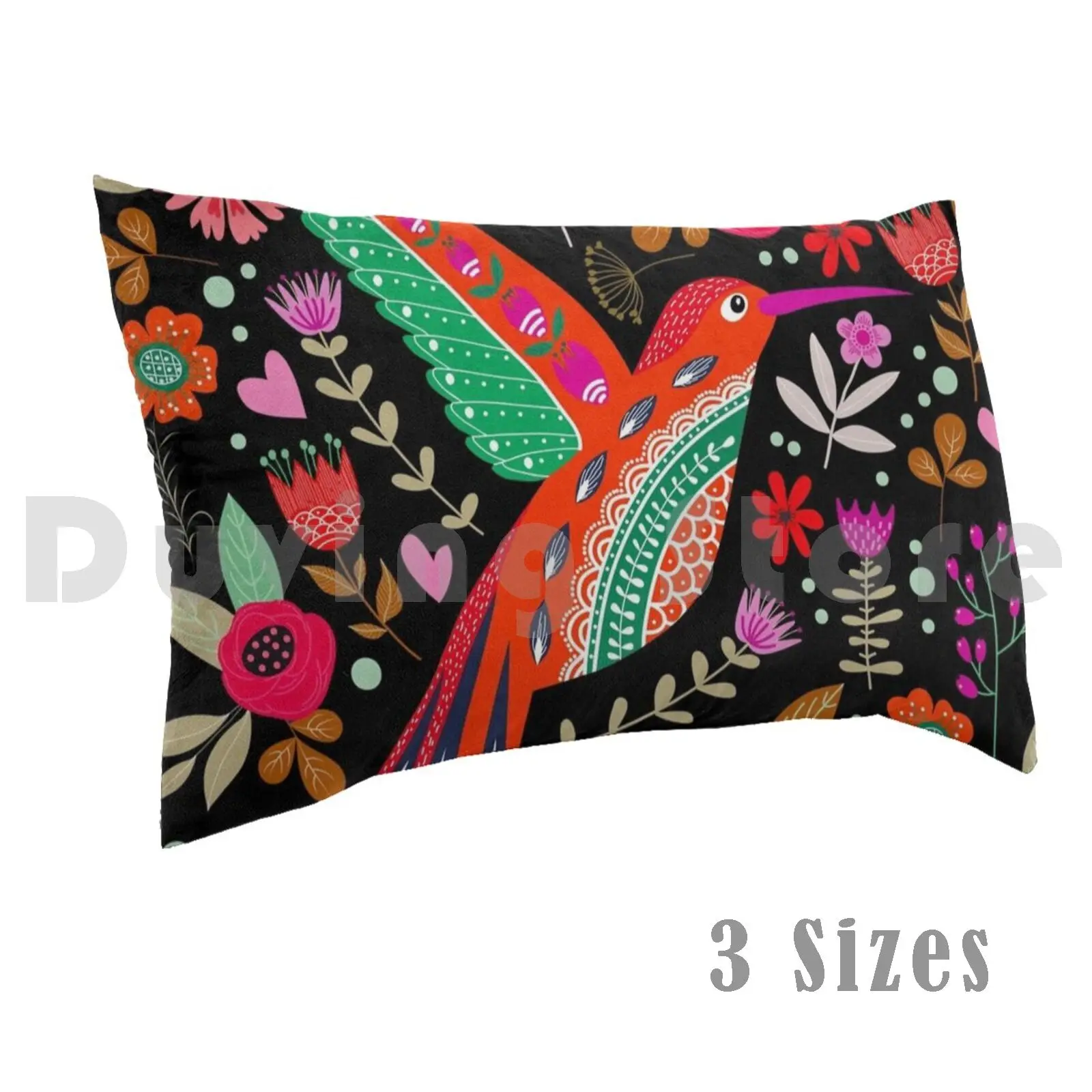 Hummingbird Pillow case 2480 Hummingbird Hummingbirds Flowers Floral Pattern Colorful Flowers