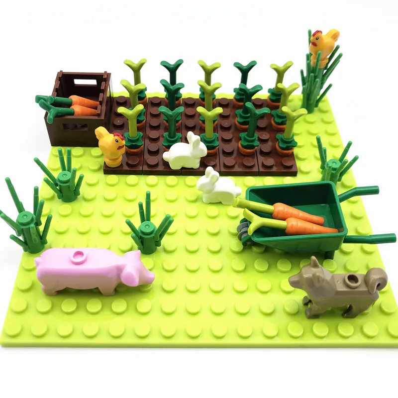 New MOC Farm Toys Building Blocks for Kids DIY Farmer Cart Radish Rabbits Bricks Parts Compatible Juguetes Bloques Para Ninos