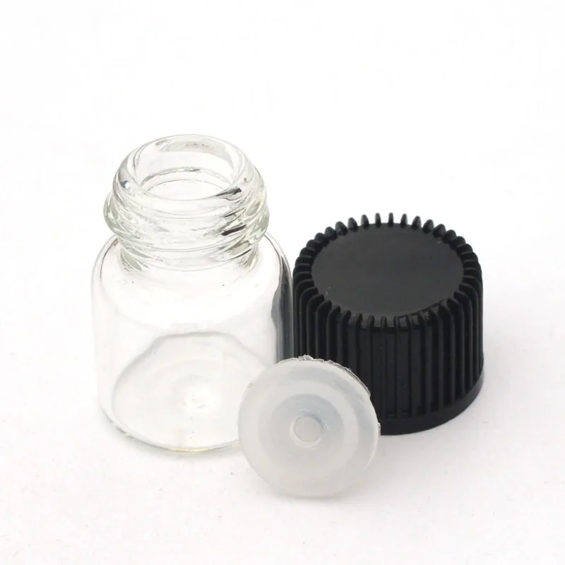 10pcs 1ml Small Clear Glass Bottle with Orifice Reducer and Cap Mini Essential Oil 1/4 Dram Bottle