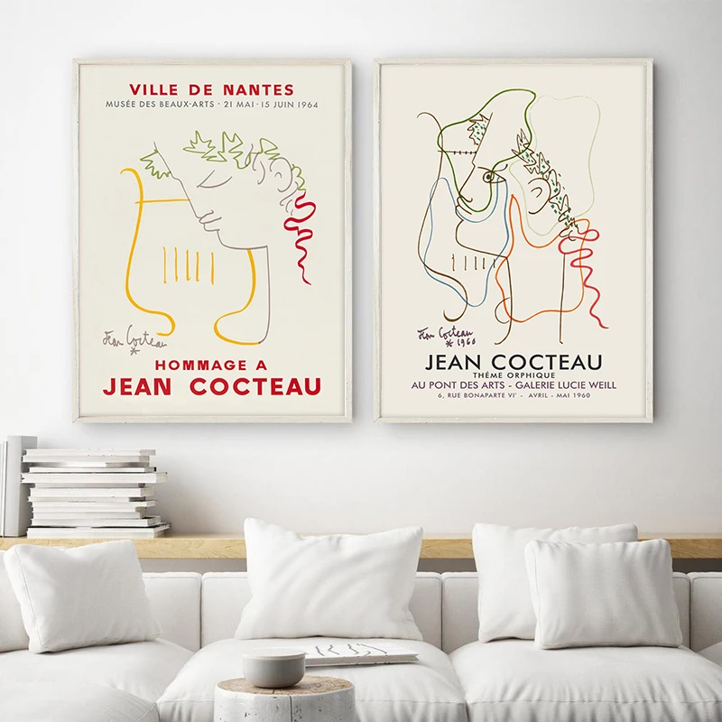 Jean Cocteau Frence Abstract Artist Canvas Painting Prints Galerie Lucie Weill 1960 Exhibition Poster Gallery Wall Picture Decor