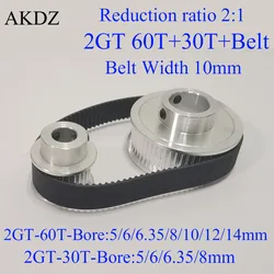 GT2 60 And 30 Teeth Timing Belt Pulley Set  Reduction 2:1 Bore 5 6 6.35 8 10 12 14 Wheel Synchronous Belt Width 10mm CNC Parts