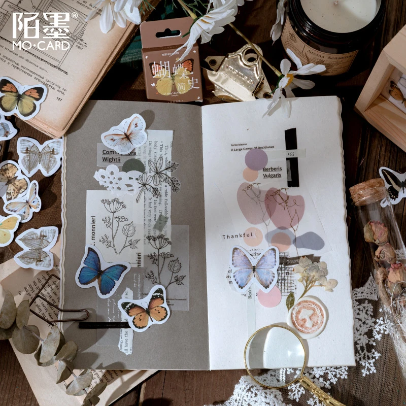 46PCS/set Butterfly Story Mini Paper Sticker Decoration Diy Diary Scrapbooking Label Sticker Stationery