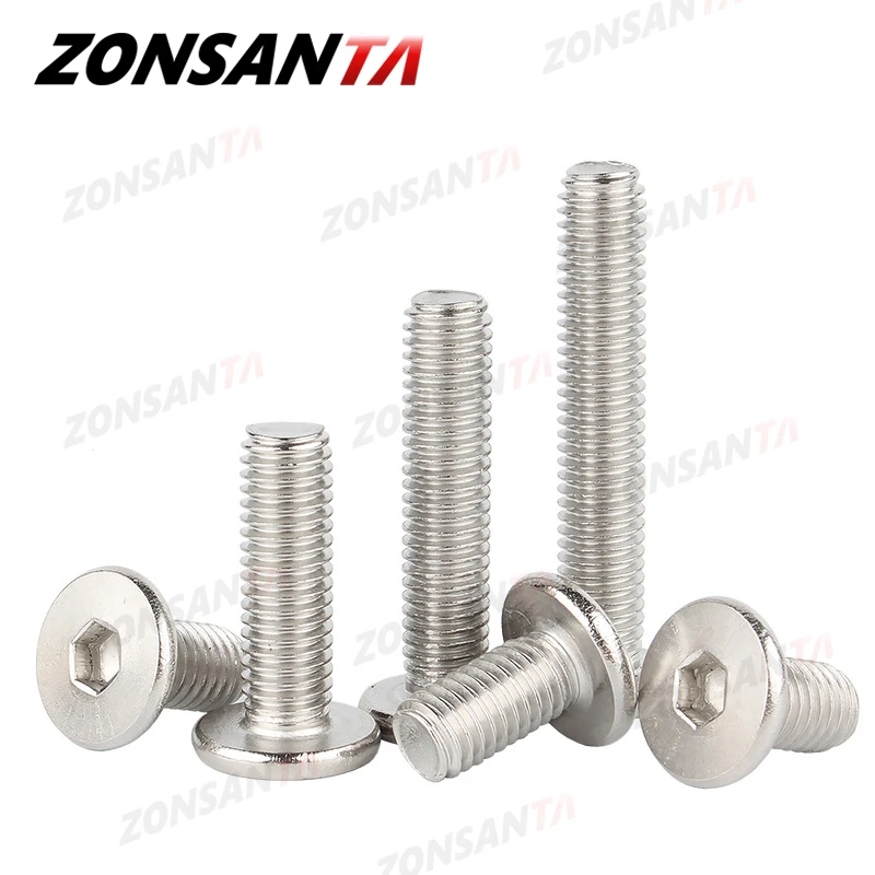 ZONSANTA CM M2 M2.5 M3 M4 M5 M6 M8 A2 304 Stainless Steel Hex Hexagon Socket Ultra Thin Super Flat Wafer Head Screw Car Bolt