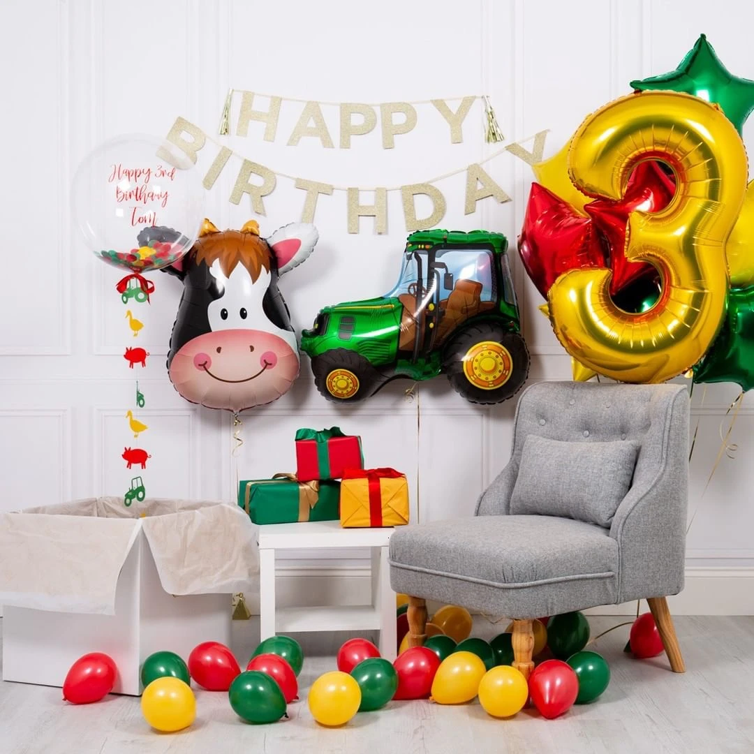 1 Set Of Farm Theme Engineering Car Happy Birthday Banner Tractor Party Baby Age Decoration Truck Excavator Cake Decoration