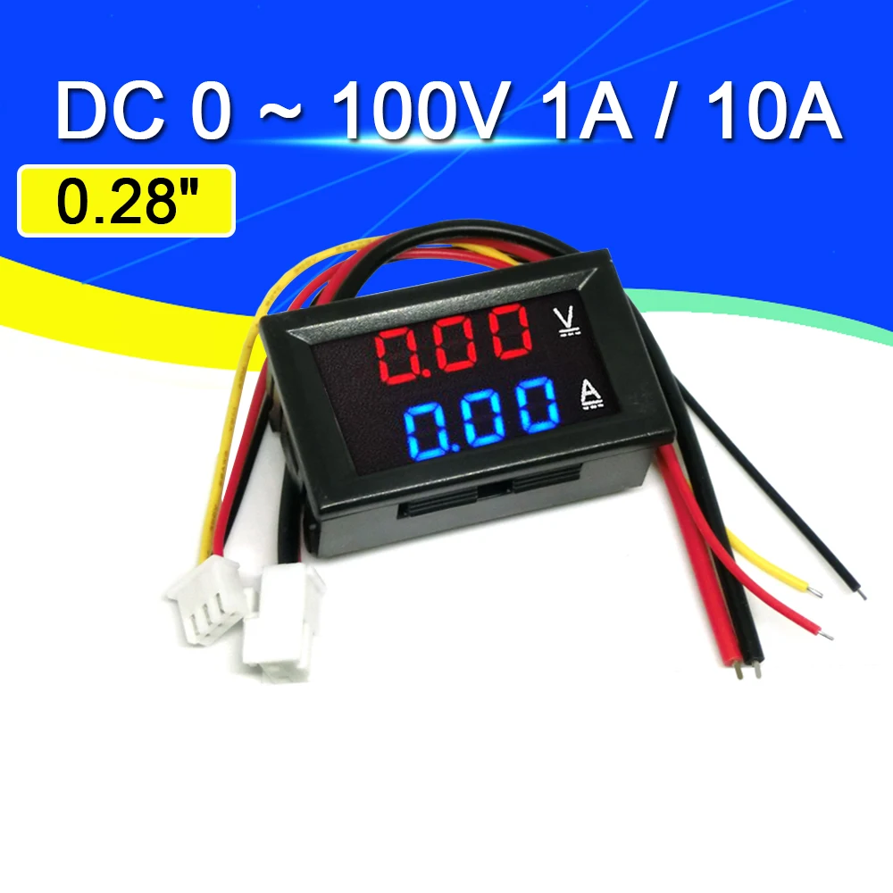 Mini Digital Voltmeter Ammeter DC 100V 10A แผง Amp Volt เครื่องวัดแรงดันไฟฟ้า Tester เครื่องตรวจจับ0.56 "Dual LED จอแสดงผลอัตโนมัติ