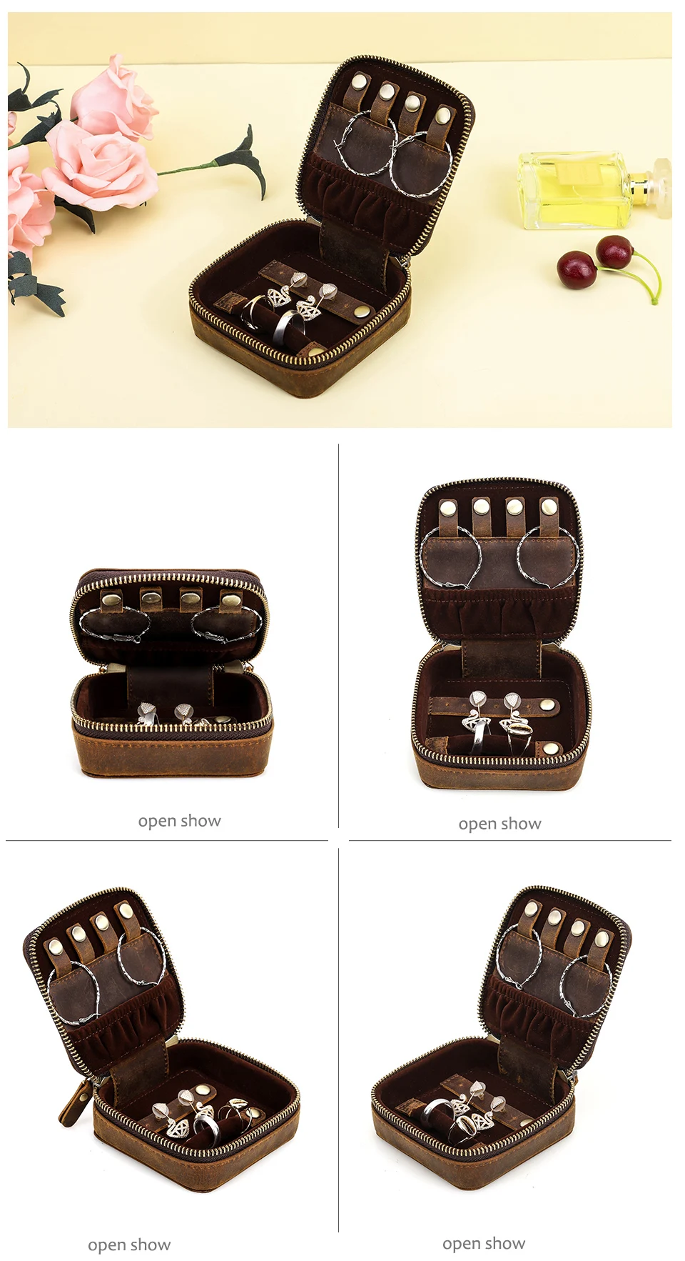 Retro Leder Schmuck Box Organizer Uhr Ohrring Ringe Halskette Lagerung Fall Geschenk Schmuck Schatulle Joyeros Organizador De Joyas – Detail 5