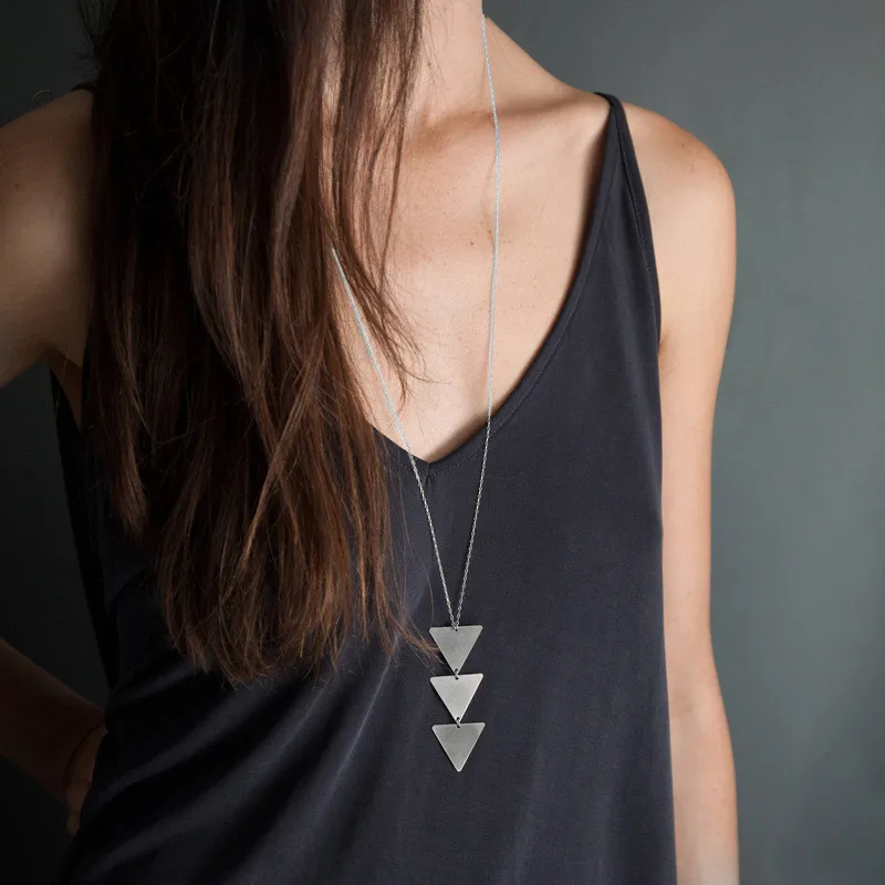 2019 NEW Triangle Metal Geometric Pendant Women Long Chain Necklace Chocker collana Bijoux Collier Femme Joyas mujer ras du cou