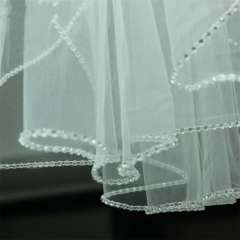 JIERUIZE Charming Beaded Wedding Veils Bridal Veil One Layer Soft Tulle อุปกรณ์เสริมคริสตัล