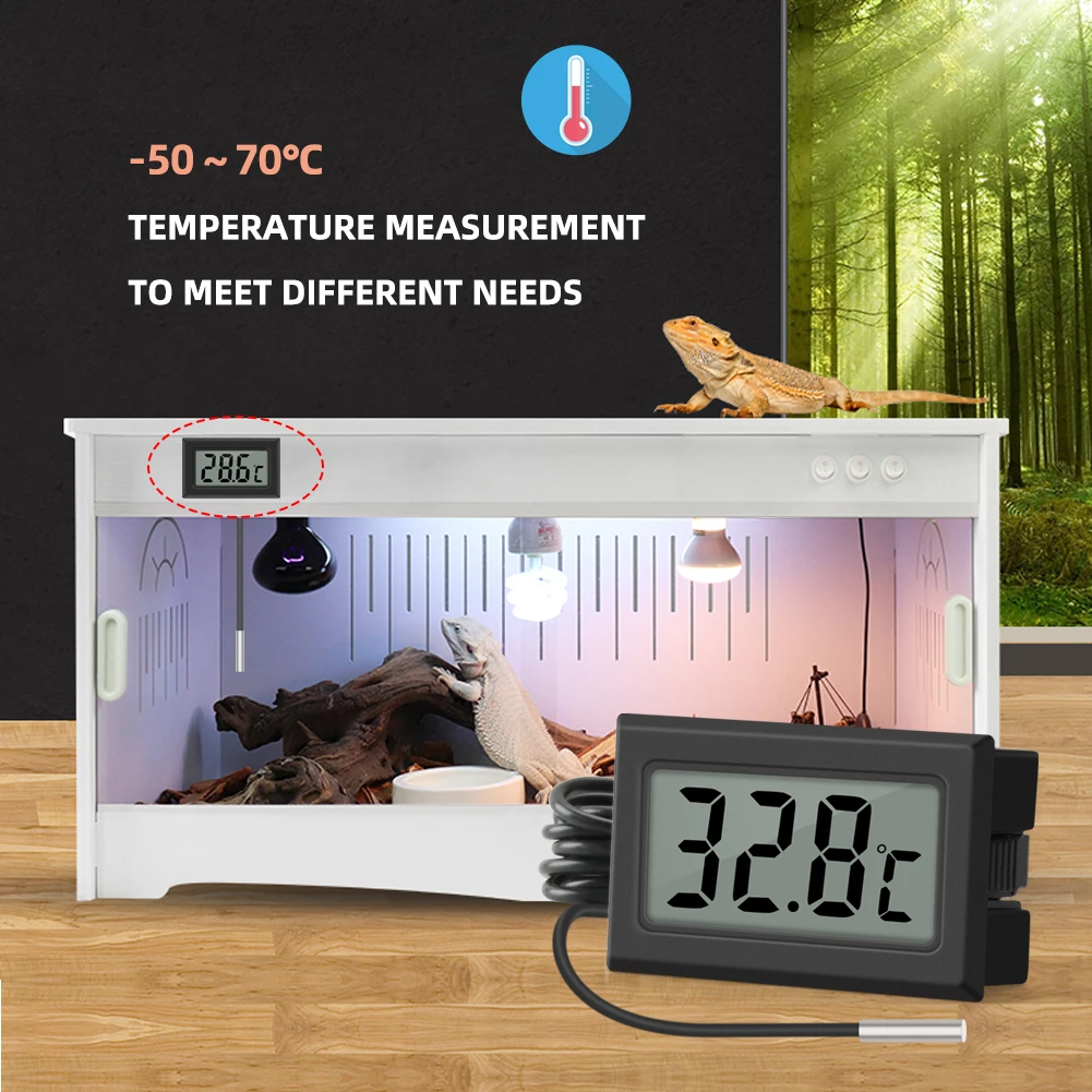 Yieryi Digital Thermometer Hygrometer Mini Black Wired/Wireless Electronic Thermostat for Aquarium Pet Boxes Houses Gardens