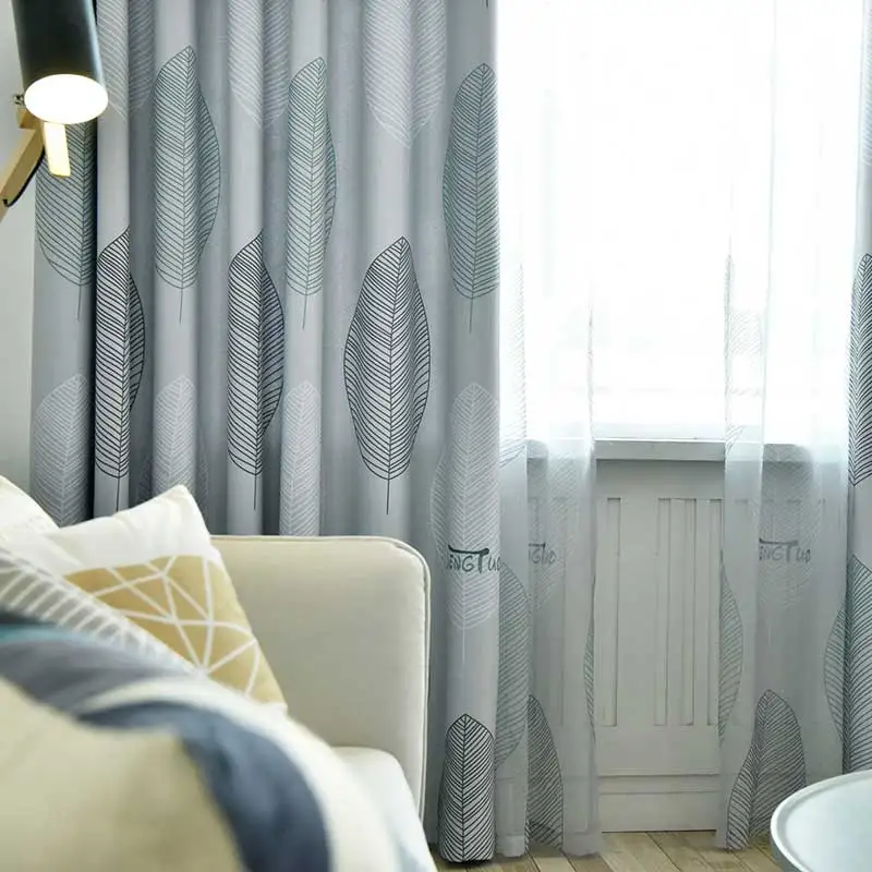 Modern Printed Leaf Blackout Curtains for Living Room, Thick Curtain, Window for Bedroom, Kitchen Blinds, Finished Drape Door