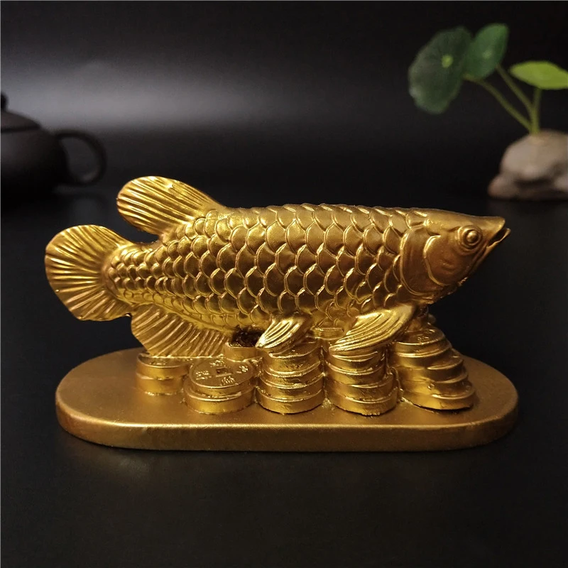 Gold Animals Fish Statues Figurines Lucky Ornaments Home Decoration Chinese Feng Shui Buddha Statue Sculpture Resin Crafts Gifts