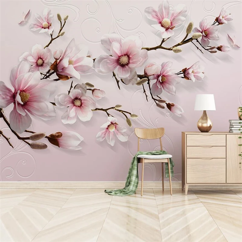 wellyu Custom large-scale mural wallpaper modern minimalist hand-painted 3D lily pink background wall papel de pared quarto