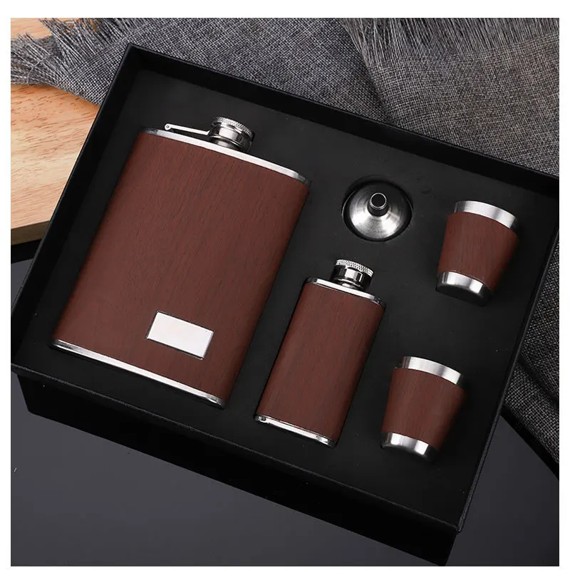 New 9oz Whisky Cups Liquor Flagon 304 Stainless Steel Alcohol Vodka Bottle Wood Grain Hip Flask Gift набор для виски