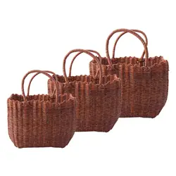 Woven Picnic Handmade Plastic Basket With Handle Natural Woven Storage Organizer Blanket Rattan for Grocery Shopping