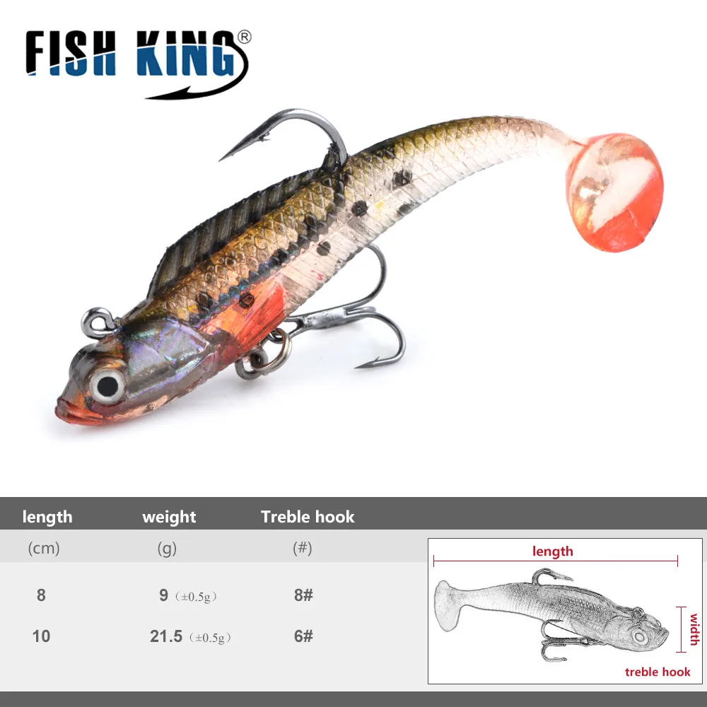 FISH KING 1PC 8/10CM 9g/21.5g Soft Bait Jig Fishing Lure Fish Swimbait Treble Hook Fishhook Fishing Tackle