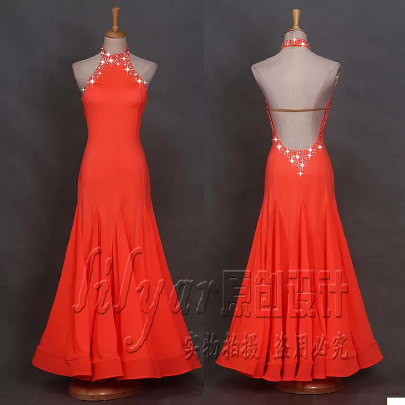Ballroom Dance Standard Skirt Competition Costumes Performing Dress Customize New Arrival Adult Children Orange Slim