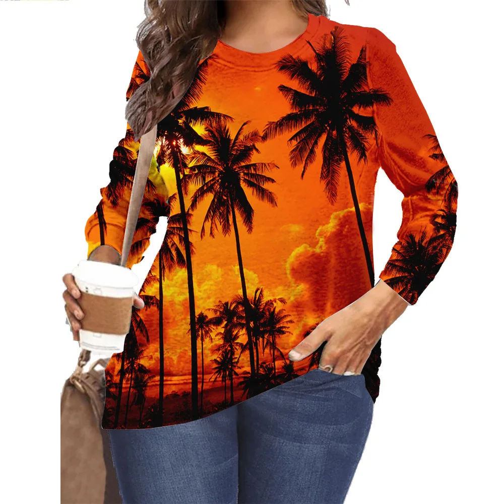 Women Clothes Beach View 3D Printed T Shirt Harajuku Casual Street Style Tops Loose Long Sleeve Tee Shirts Clothing