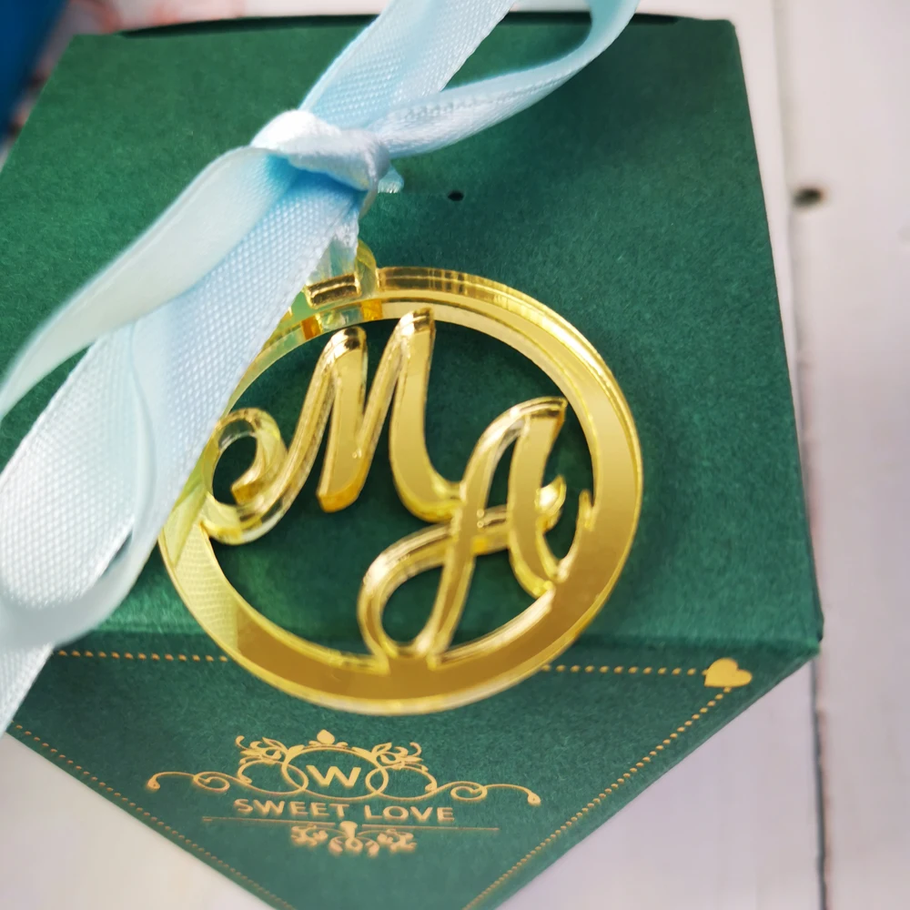 50pcs Personalized custom Round wedding name and Initials tags color Mirror gold,Wedding/for Baby Gift candy tag Table Decor