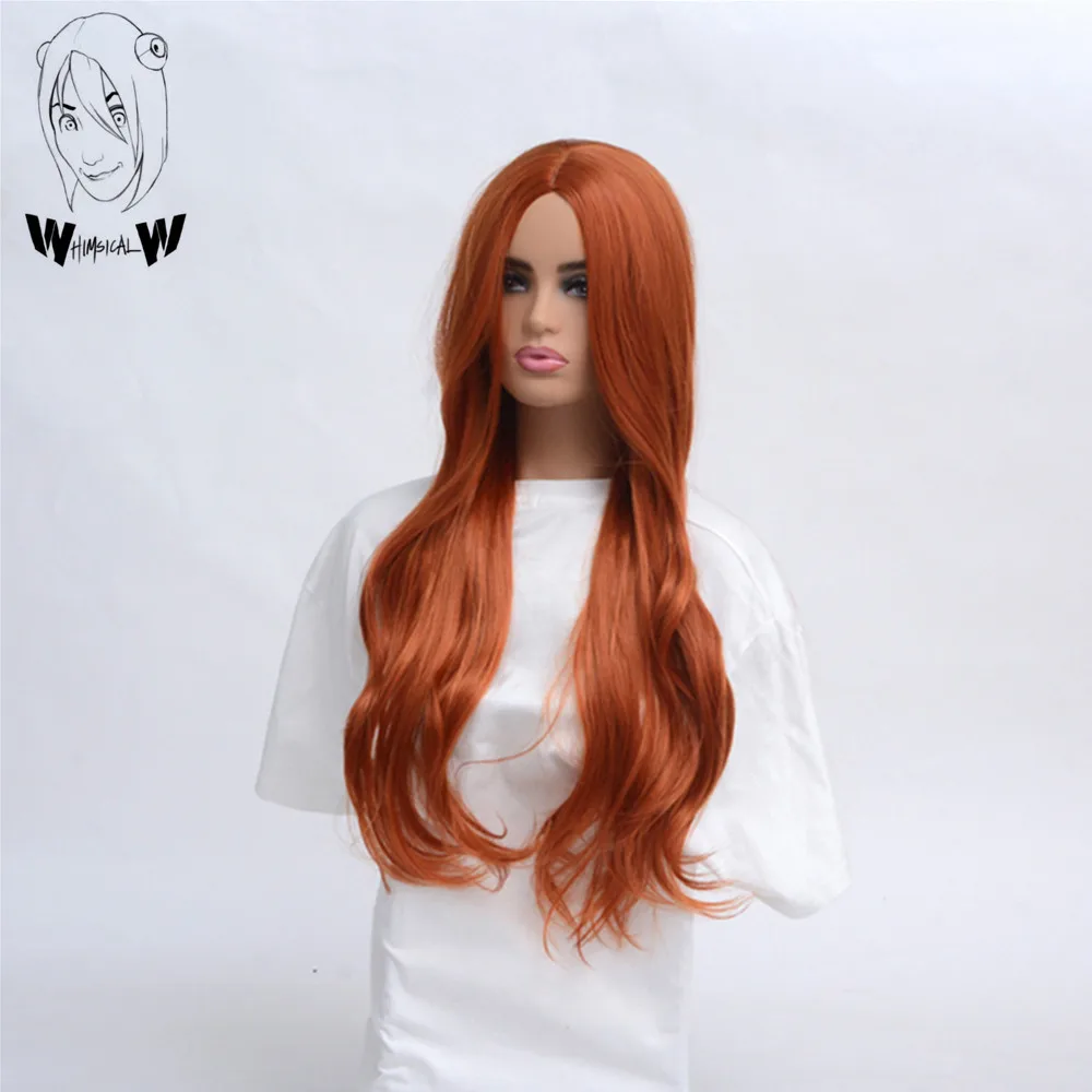 WHIMSICAL W Long Body Wave Hairstyle Orange Wigs For Women Middle Part Heat Resistant Hair Synthetic Wig Fiber Average Size