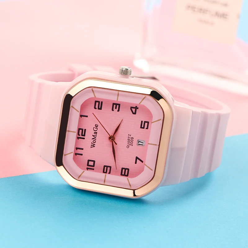 Womens Watch Simple Silicone Strap Womage Fashion Quartz Rectangle Dial Watches Ladies Casual Female Clock montre femme saati