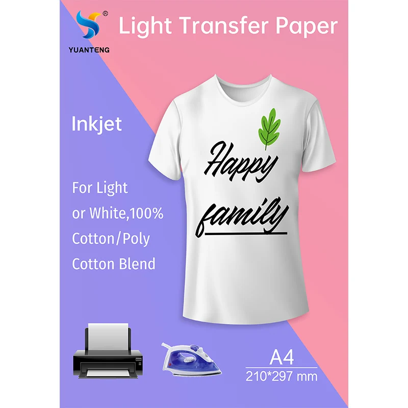 Inkjet Iron-On A4 Heat Transfer Paper for White and Light Color T Shirts Printable Heat Vinyl Transfer Sheet for Inkjet Printer