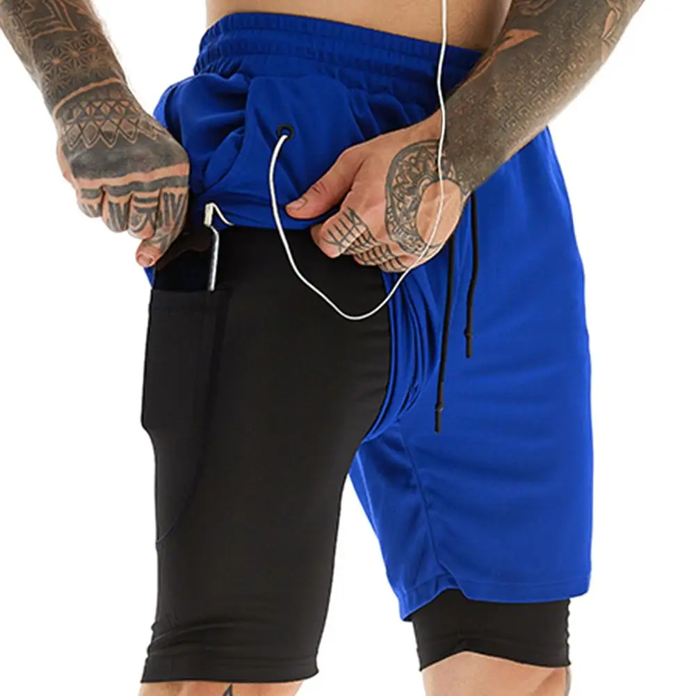 

2 in 1 Men Running Shorts Workout Quick Dry Gym Shorts with Phone Pocket & Headphone Jack Breathable Lightweight M/L/XL/XXL/