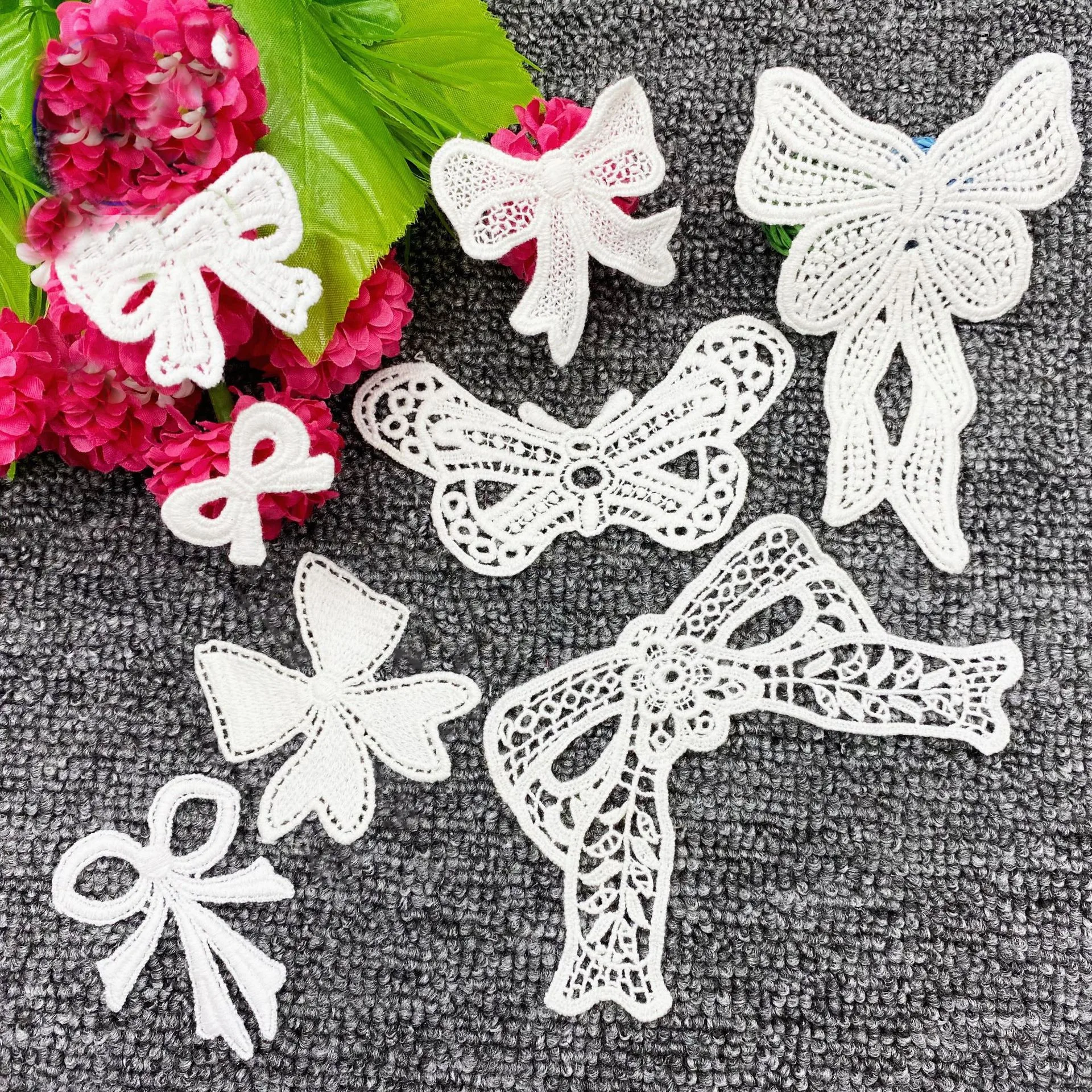 Embroidered White Bow Cotton Fabrics Wedding Decorative Sewing Lace Applique Trim Craft DIY Clothing Children's Hairpin Accesso