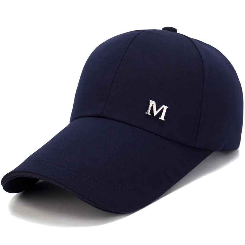 Men Women Plain Black Extra Long Bill Snapback Cap Letter M Baseball Cap Outdoor Summer Sun Hat UV Protection Fishing Cap